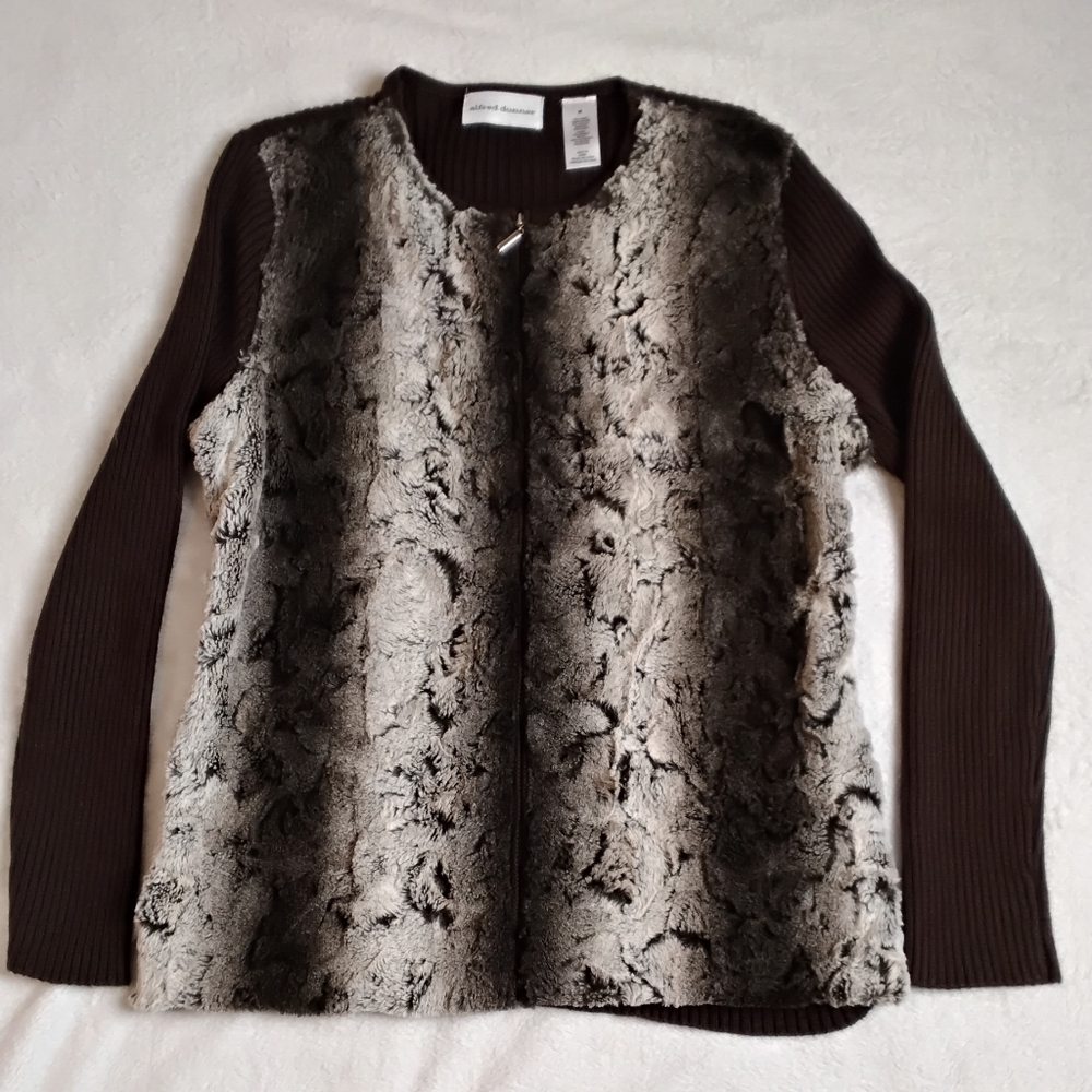 Alfred Dunner Brown and Gray Textured Cardigan